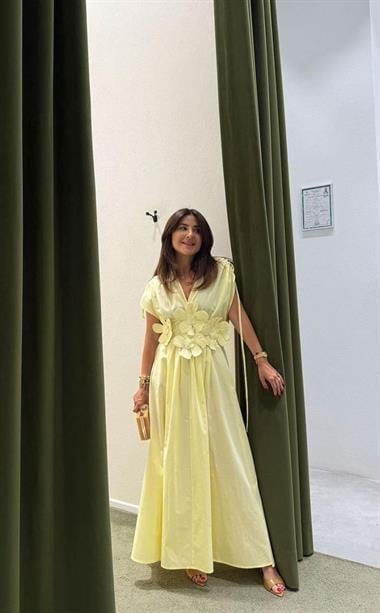 3 Boyutlu Çiçekli Tam Boy Elbise