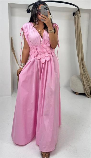 3 Boyutlu Çiçekli Tam Boy Elbise