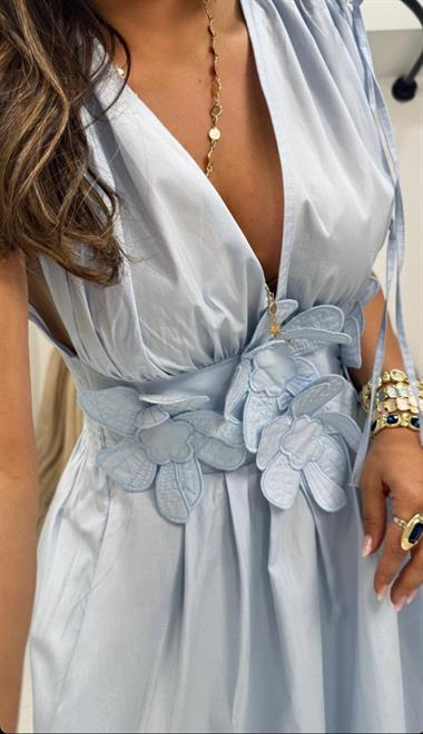 3 Boyutlu Çiçekli Tam Boy Elbise