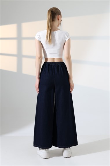 Arkası Lastikli Bol Paça Kot Pantolon 7120