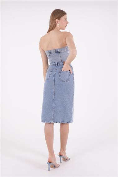 Asimetrik Detaylı Kot Etek