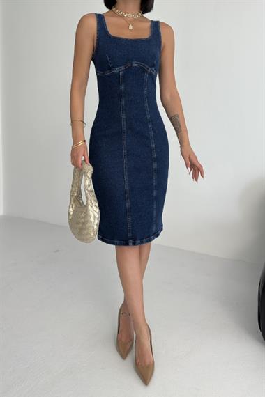 Askılı Fermuarlı Midi Elbise