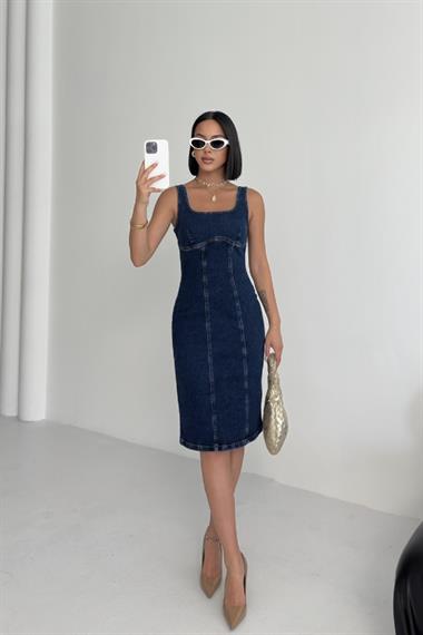 Askılı Fermuarlı Midi Elbise