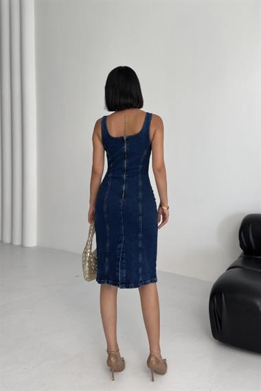 Askılı Fermuarlı Midi Elbise