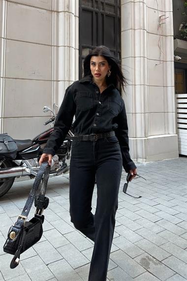 Beli Büzgülü Klasik Kot Tulum