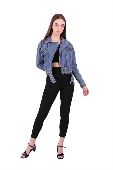 Beli Kemerli Fermuarlı Kısa Ceket