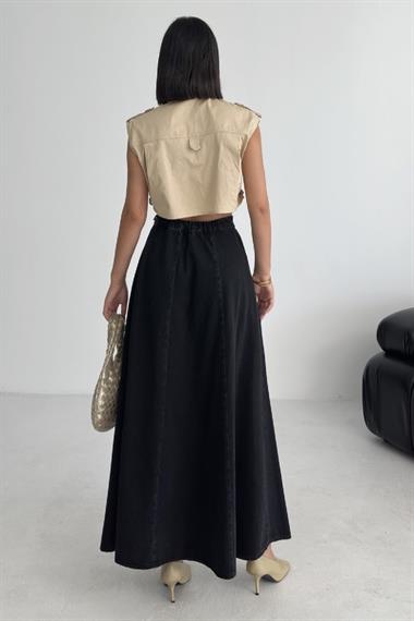 Beli Lastikli Volanlı Uzun Etek