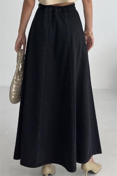 Beli Lastikli Volanlı Uzun Etek