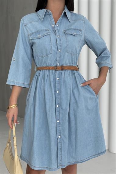 Büzgü Detaylı Kısa Kot Elbise