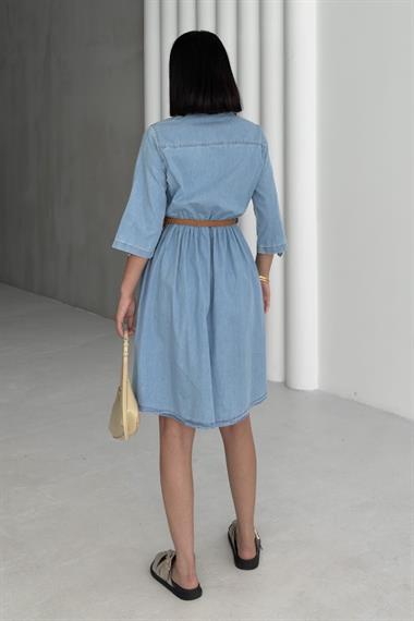 Büzgü Detaylı Kısa Kot Elbise