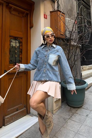 Cep Detaylı Klasik Kot Ceket