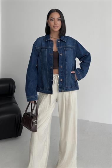 Cep Detaylı Kot Ceket