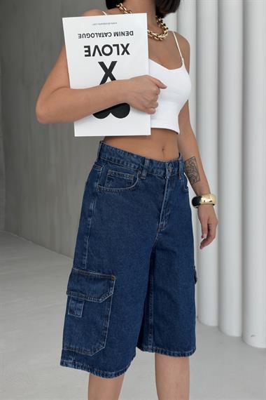 Cep Detaylı Orta Boy Kot Şort