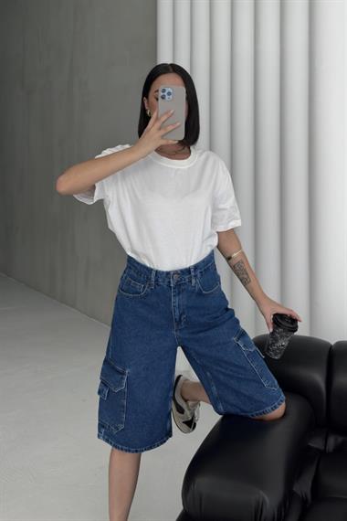 Cep Detaylı Orta Boy Kot Şort