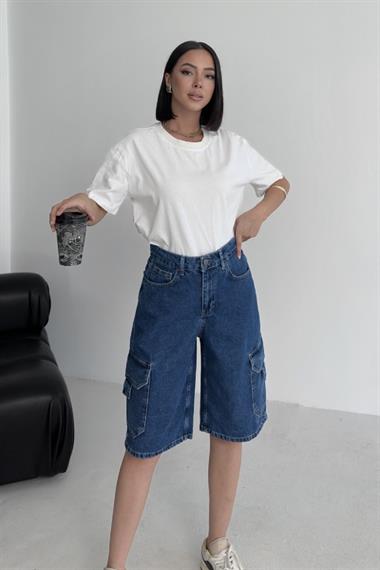 Cep Detaylı Orta Boy Kot Şort