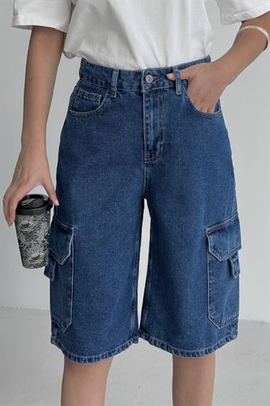 Cep Detaylı Orta Boy Kot Şort