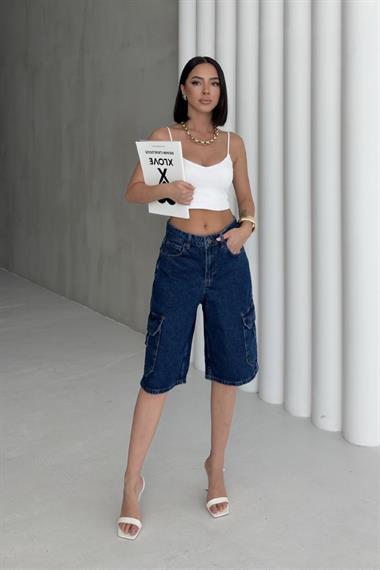 Cep Detaylı Orta Boy Kot Şort