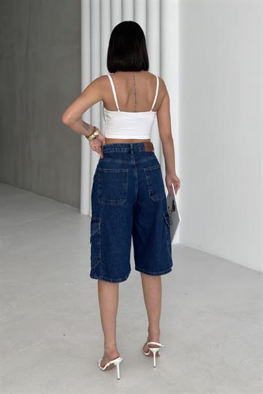 Cep Detaylı Orta Boy Kot Şort