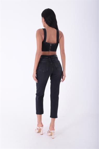 Dikişsiz Paça Mom Fit Kot Pantolon