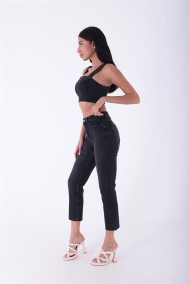 Dikişsiz Paça Mom Fit Kot Pantolon