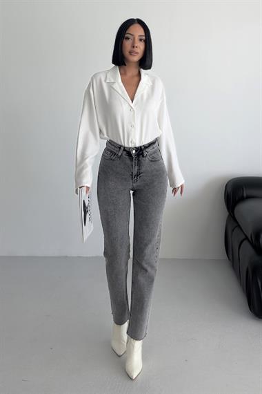 Dikişsiz Paça Mom Fit Kot Pantolon