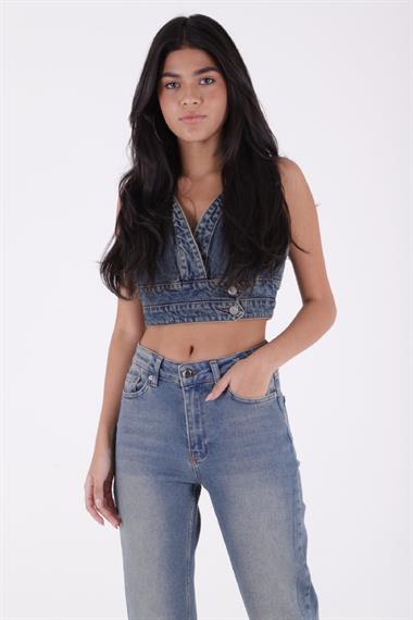 Dikişsiz Paça Yüksek Bel Mom Fit Kot Pantolon