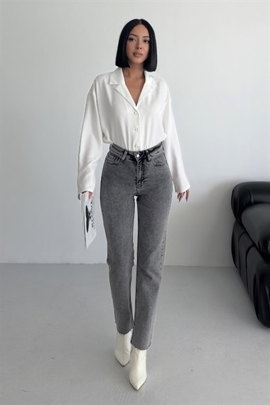 Dikişsiz Paça Mom Fit Kot Pantolon 764