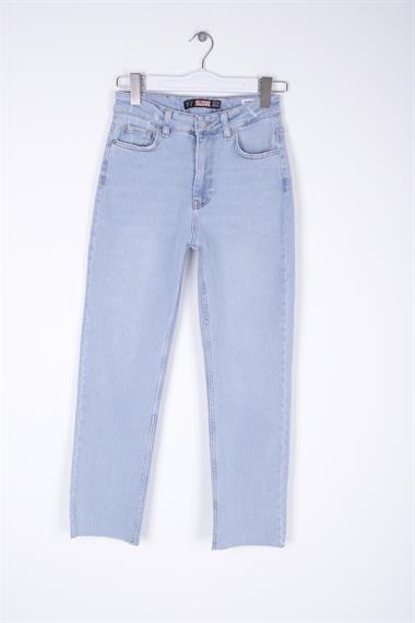 Dikişsiz Paça Yüksek Bel Mom Fit Kot Pantolon