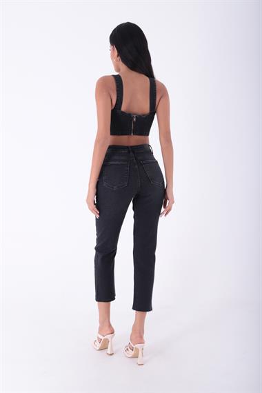 Dikişsiz Paça Mom Fit Kot Pantolon