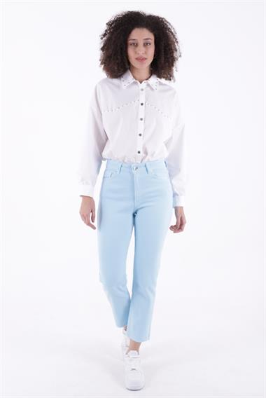 Dikişsiz Paça Mom Fit Kot Pantolon