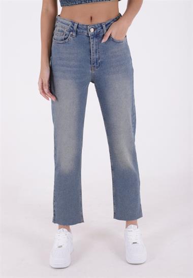Dikişsiz Paça Yüksek Bel Mom Fit Kot Pantolon