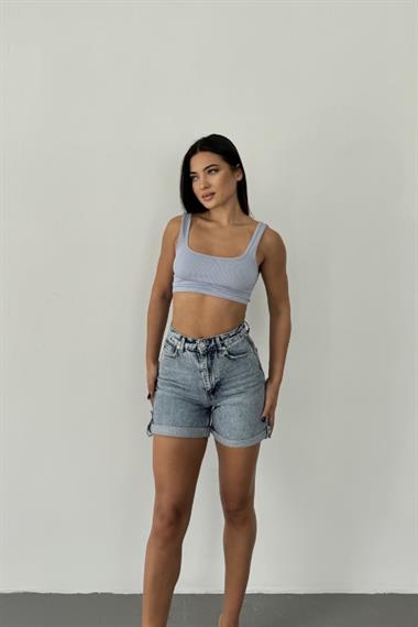Duble Paça Kot Şort