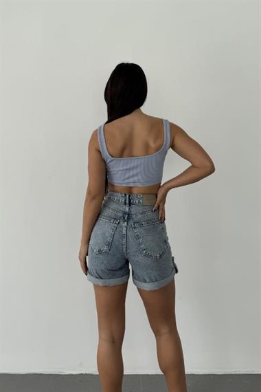 Duble Paça Kot Şort