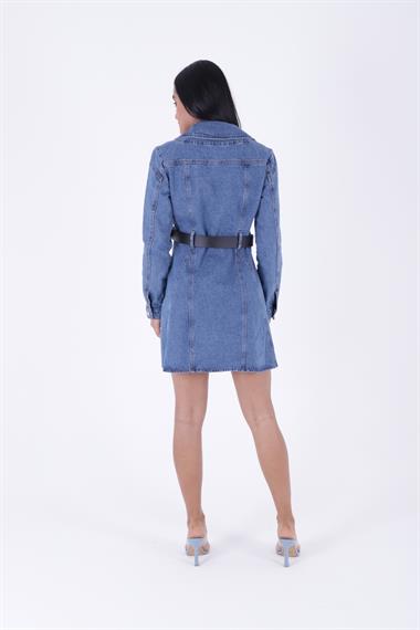 Düğmeli Cepli Kot Elbise