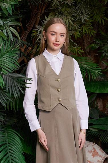 Düğmeli Keten Yelek