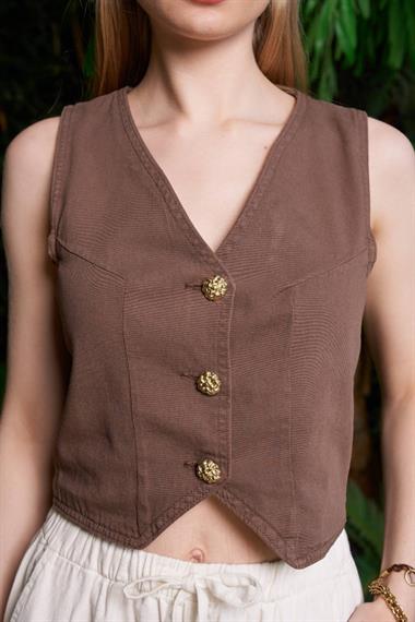 Düğmeli Keten Yelek