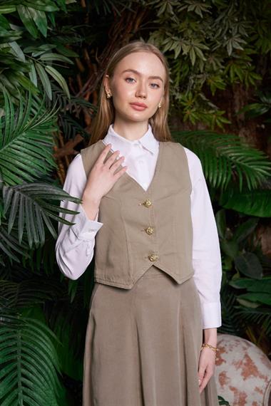 Düğmeli Keten Yelek