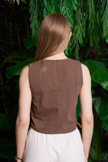 Düğmeli Keten Yelek