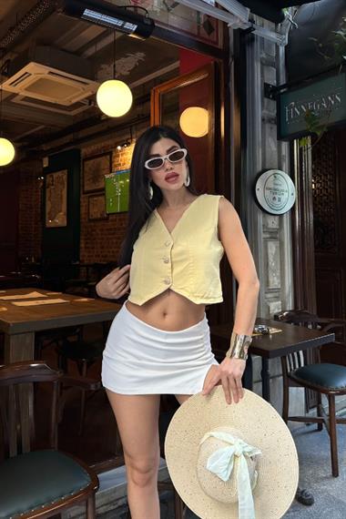 Düğmeli Keten Yelek