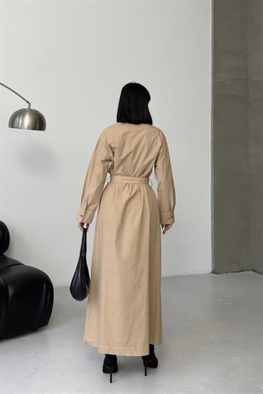 Düğmeli Klasik Uzun Kot Elbise 3034