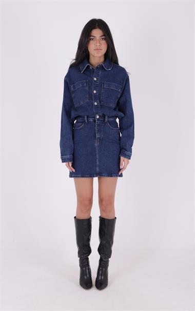 Düğmeli Mini Kot Elbise