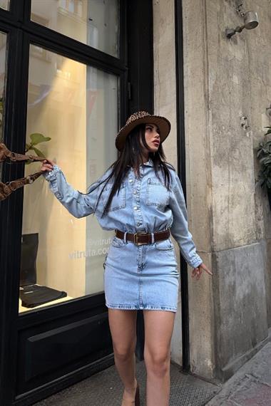 Düğmeli Mini Kot Elbise