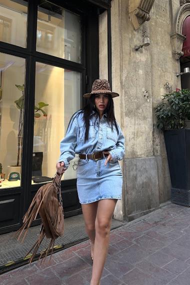 Düğmeli Mini Kot Elbise