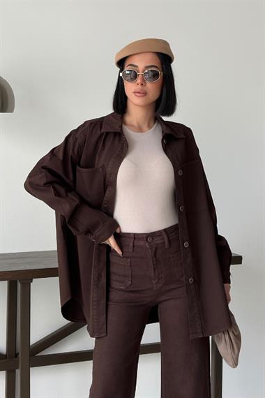 Düğmeli Oversize Kot Gömlek