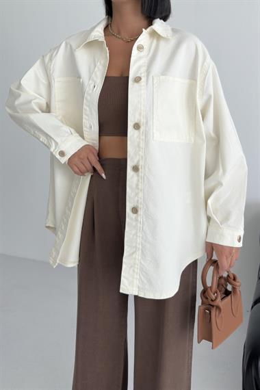 Düğmeli Oversize Kot Gömlek