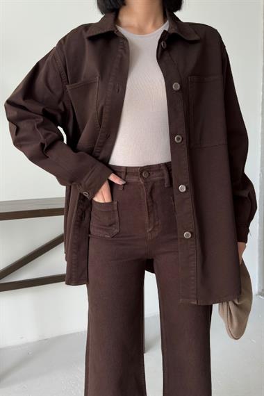 Düğmeli Oversize Kot Gömlek