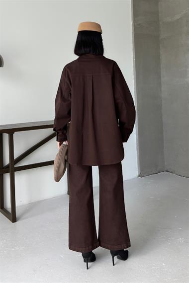 Düğmeli Oversize Kot Gömlek