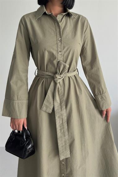 Düğmeli Uzun Boy Kot Elbise