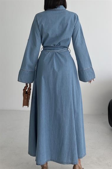 Düğmeli Uzun Boy Kot Elbise