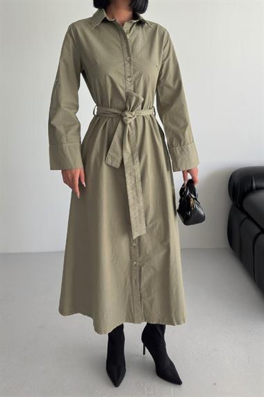 Düğmeli Uzun Boy Kot Elbise